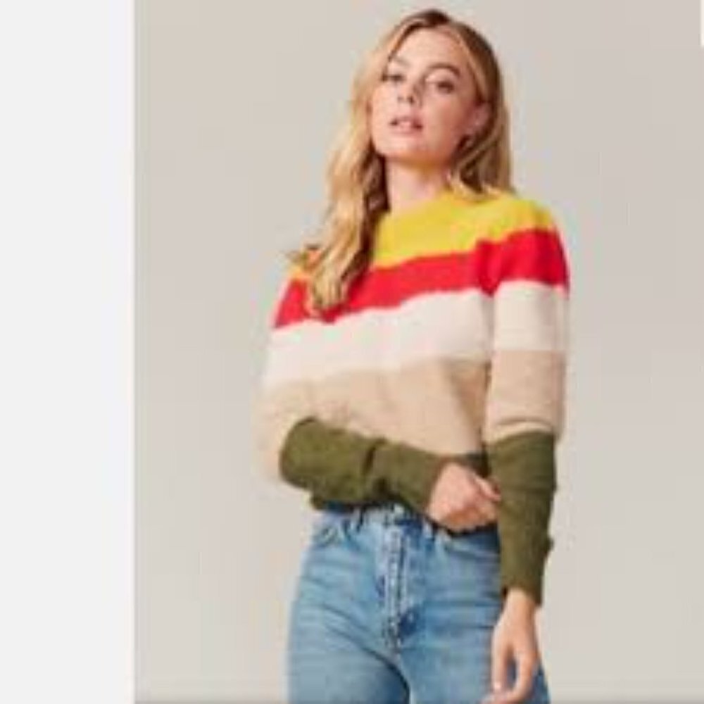 Greylin Paola Cozy Colorful Stripe Colorblock Fuzzy Knit Sweater